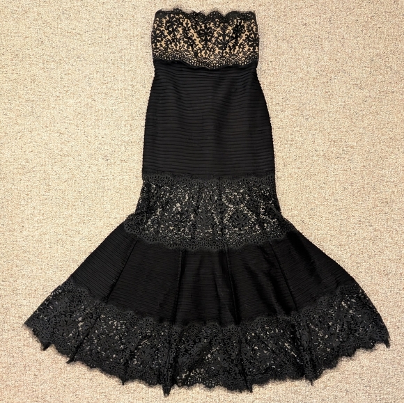 Tadashi Shoji Designer Black Cut-out Lace Mermaid Evening Gown Dress Women's LG - Picture 2 of 14